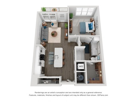 Floor plan for 1 bed, 1 bath, 814 sqft